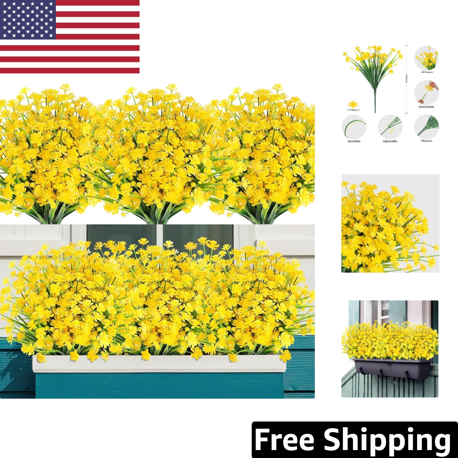 Vibrant No-Fade Plastic Flowers – 24 Bundles for Elegant Home & Garden Decor