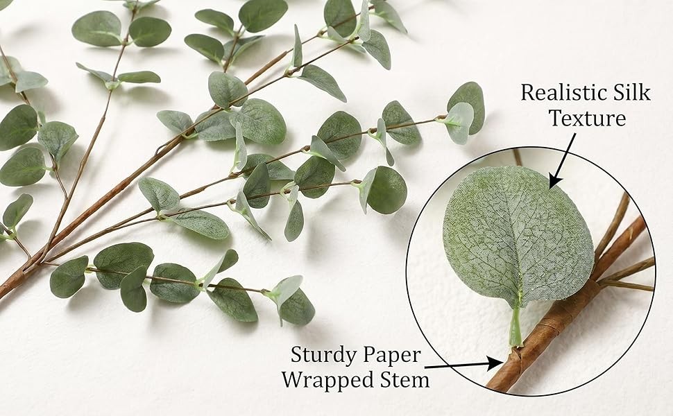 Eucalyptus Stems Greenery Stems Eucalyptus Leaf Spray in Green Silk Plastic
