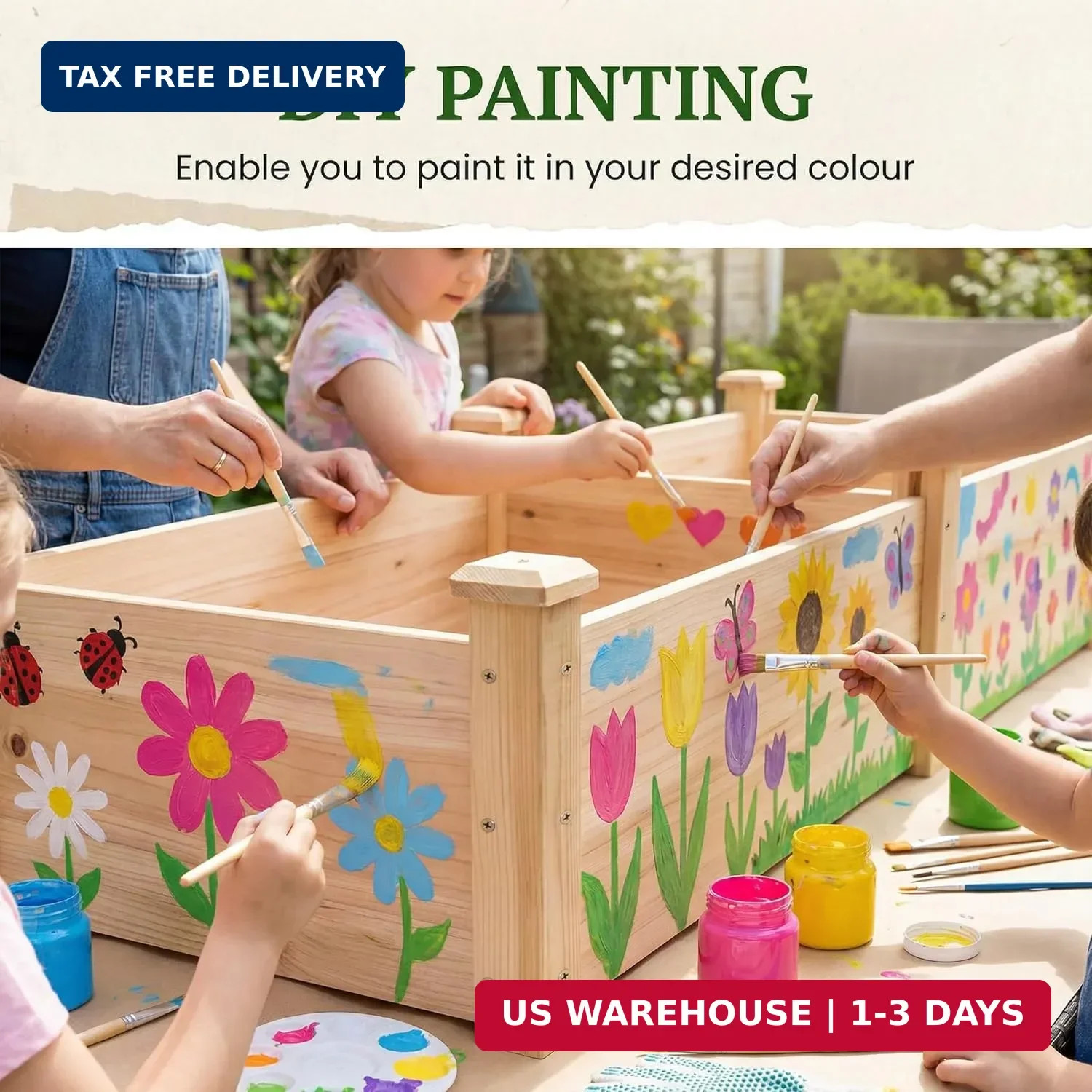 8×2ft Wooden Horticulture Raised Garden Bed Divisible Elevated Planting Planter