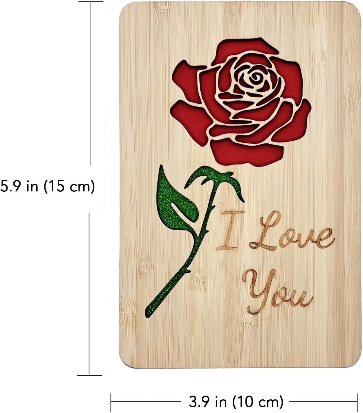 Wooden Valentine Card with Envelope for Her,Him,Romantic “I Love You” Rose C