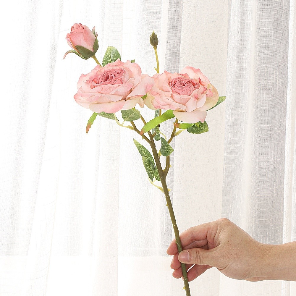 Burnt Edge Artificial Roses 5 Pack 20.5 in Silk Floral Stems Pink White Red