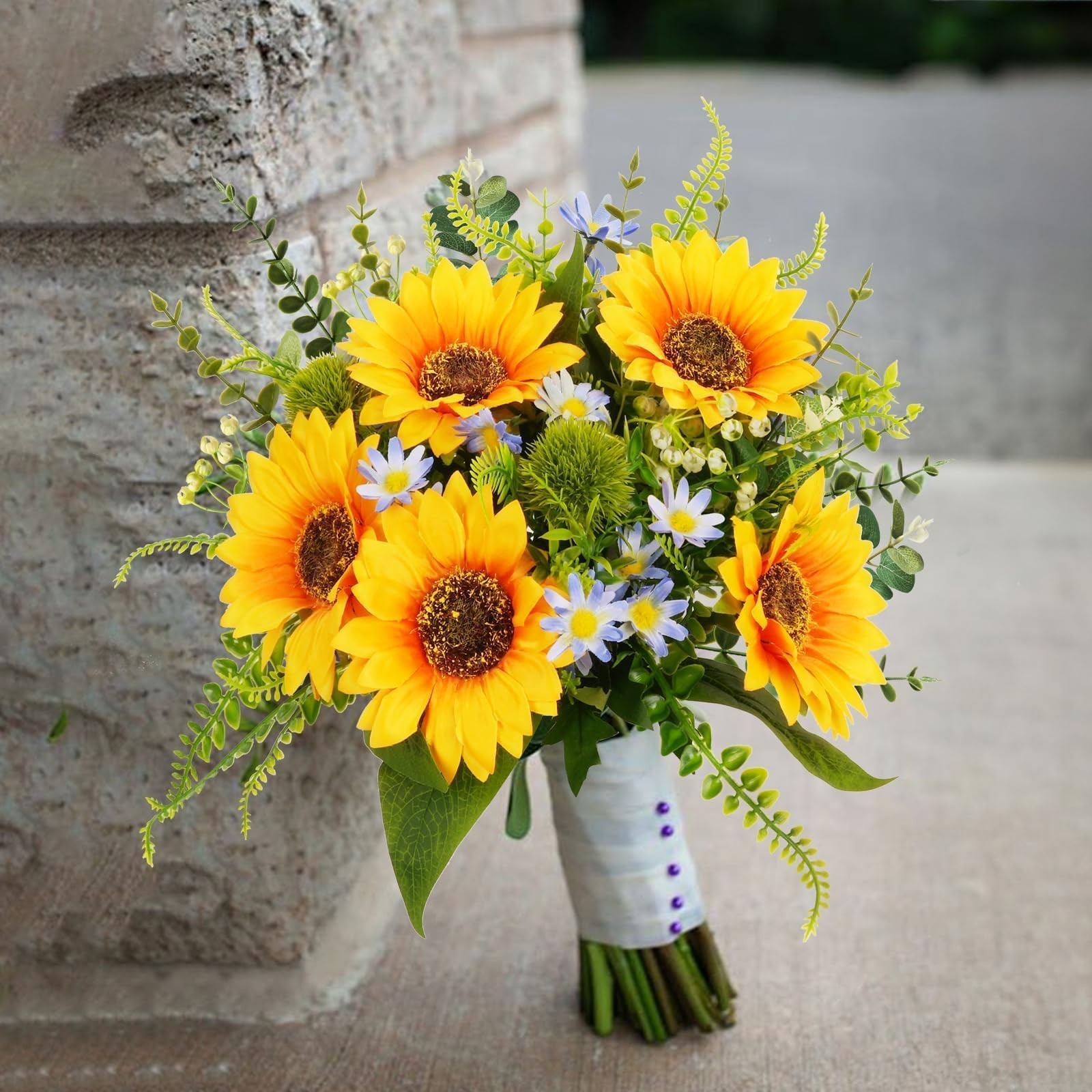 15 Inch Sunflowers Artificial Spring Bouquets Grave Flowers Cemetery Faux Silk