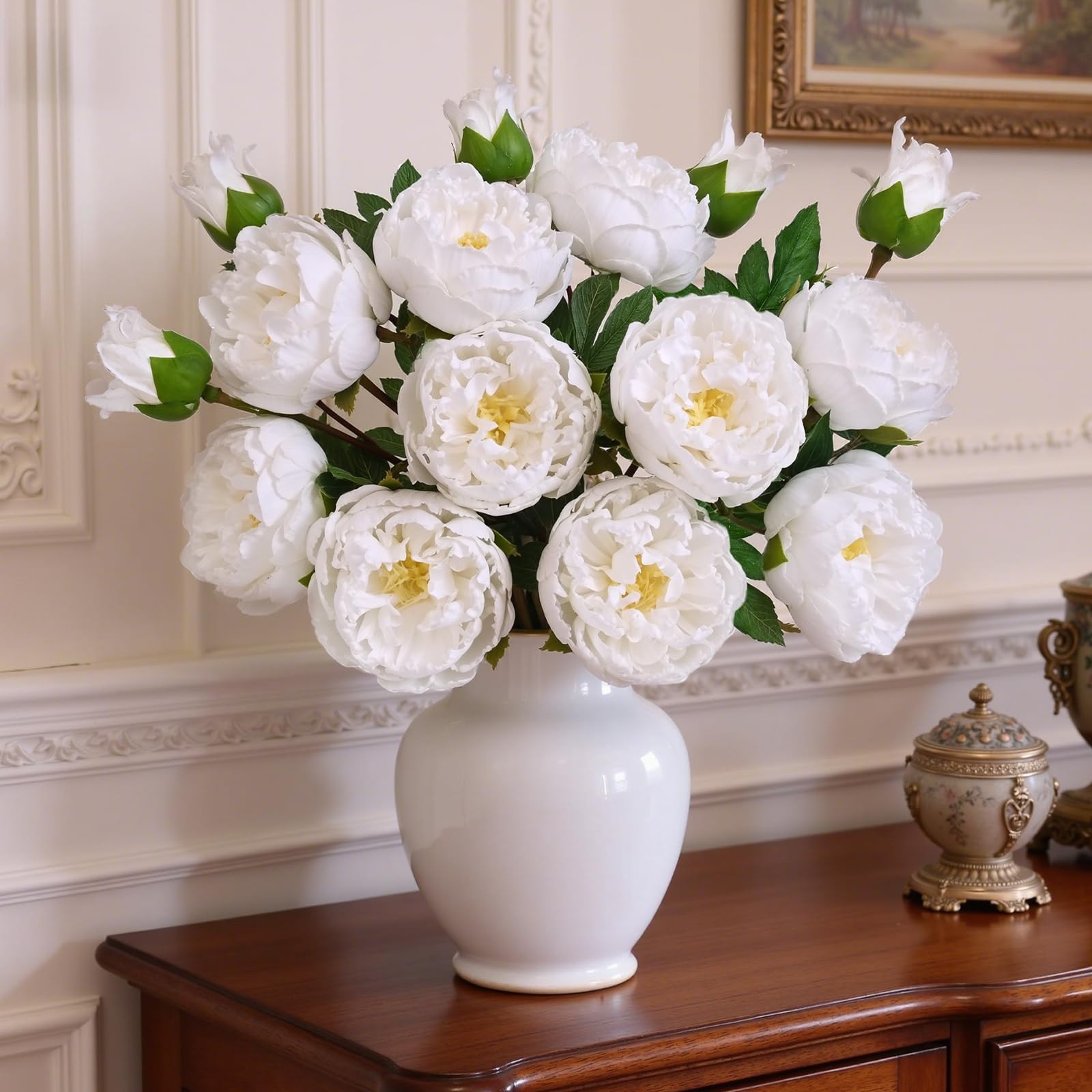 3PCS Real Touch Peonies Artificial Flowers, 22in White Fake Peonies Artificia…