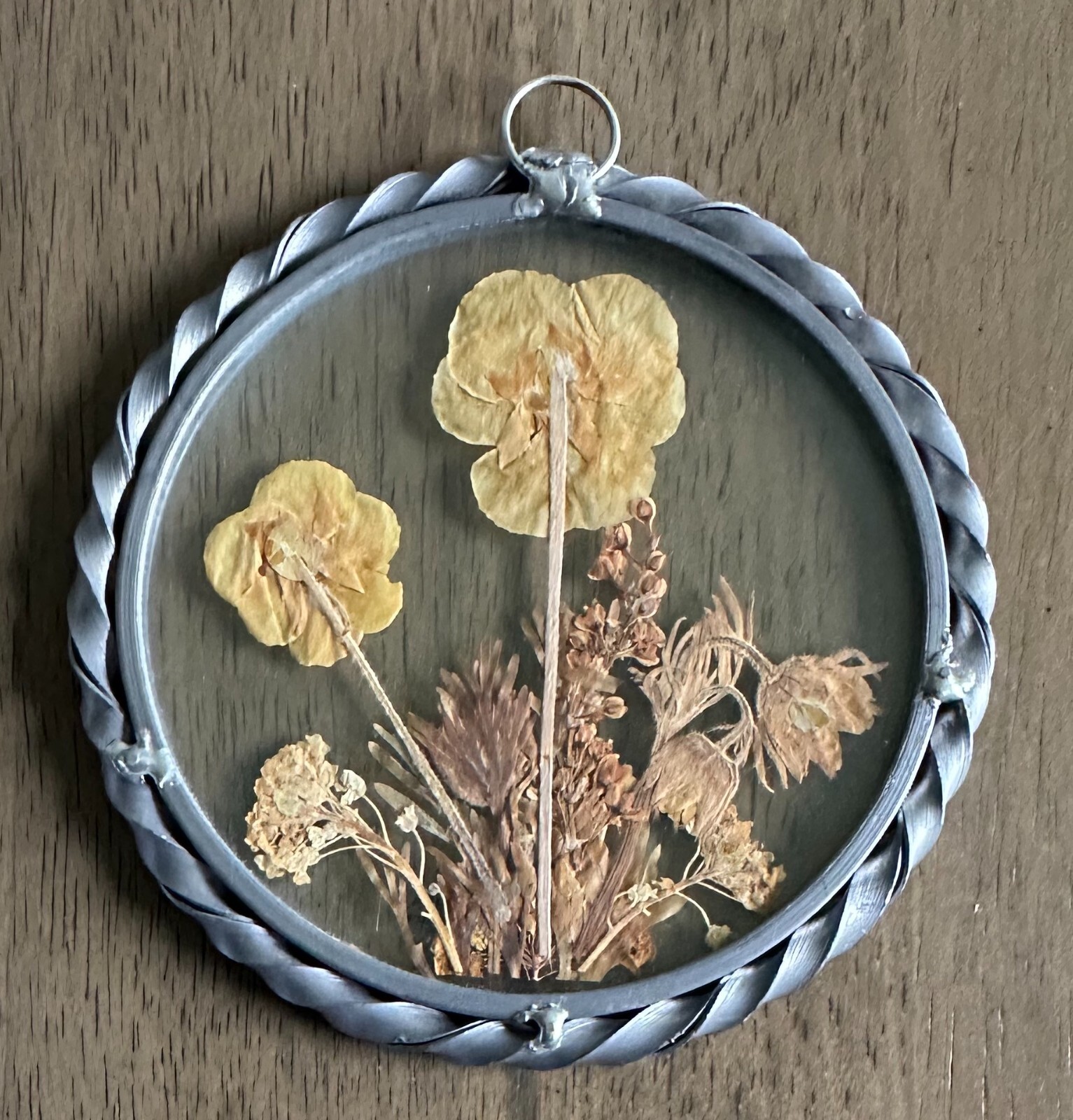 Vintage Lasting Impressions Real Dried Pressed Flowers In Glass Pewter Frame