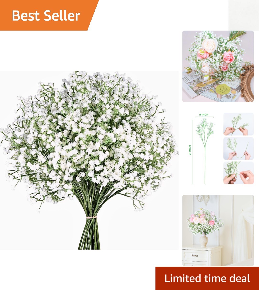 Lightweight 12 Pcs Baby’s Breath Flowers – Reusable Decor for Weddings & Parties