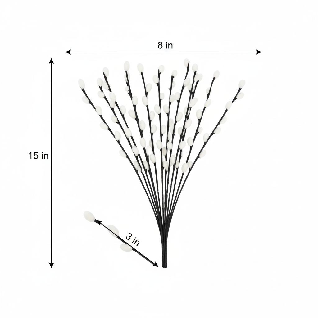 Artificial Pussy Willow Stems Black White Faux Branch Bundle Rustic Decor