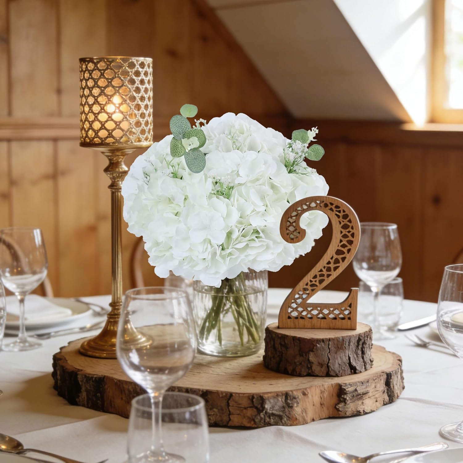 100PCS White Hydrangea Artificial Flowers for Wedding Home Decor Centerpieces