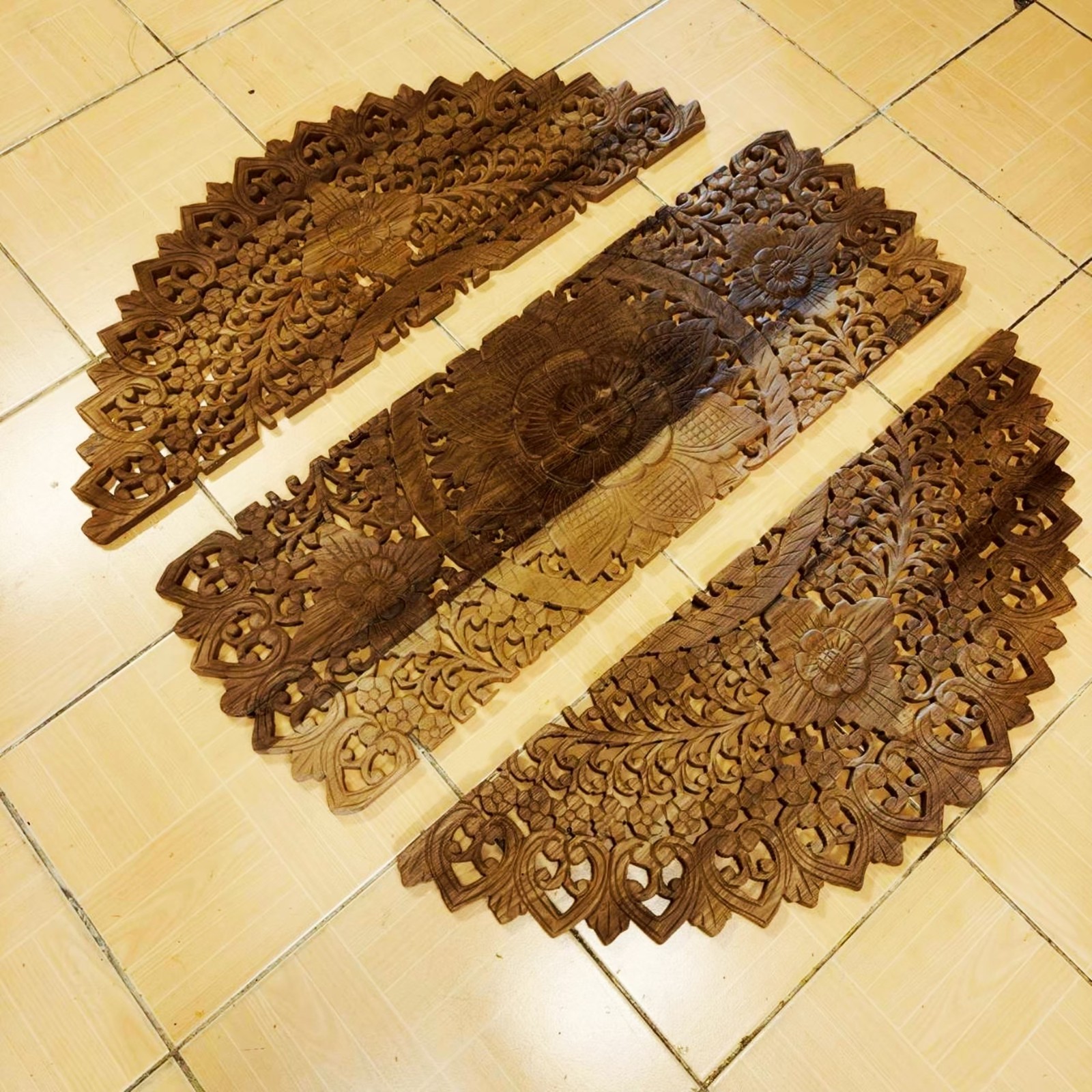 36″ Natural Brown Wood Mandala Wall Art Hand Carved Rain Tree Tropical Decor #F