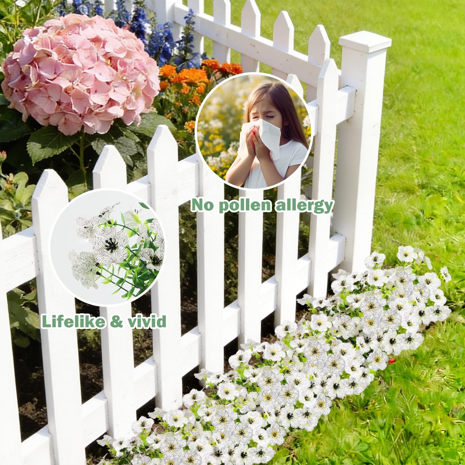 Nepfaivy UV-Resistant Artificial Flowers for Outdoors, 12 Bundles of White Fa…