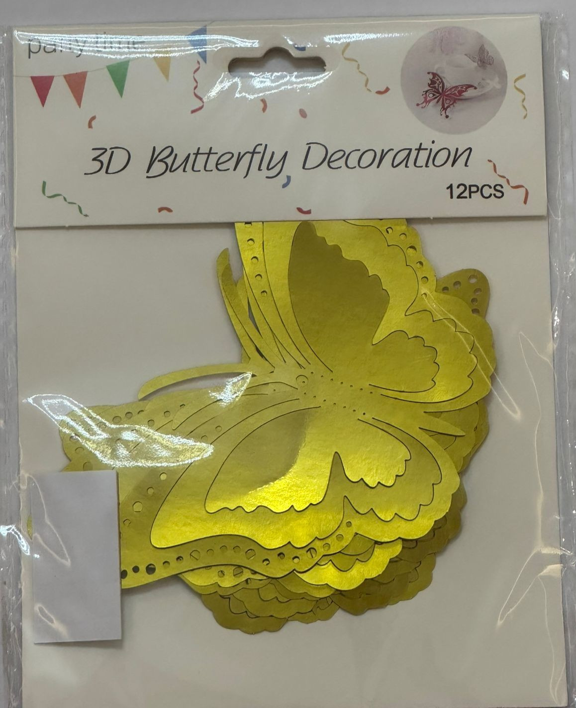 3D gold butterfly wall decoration for parties and home decor, set of 12 pieces.