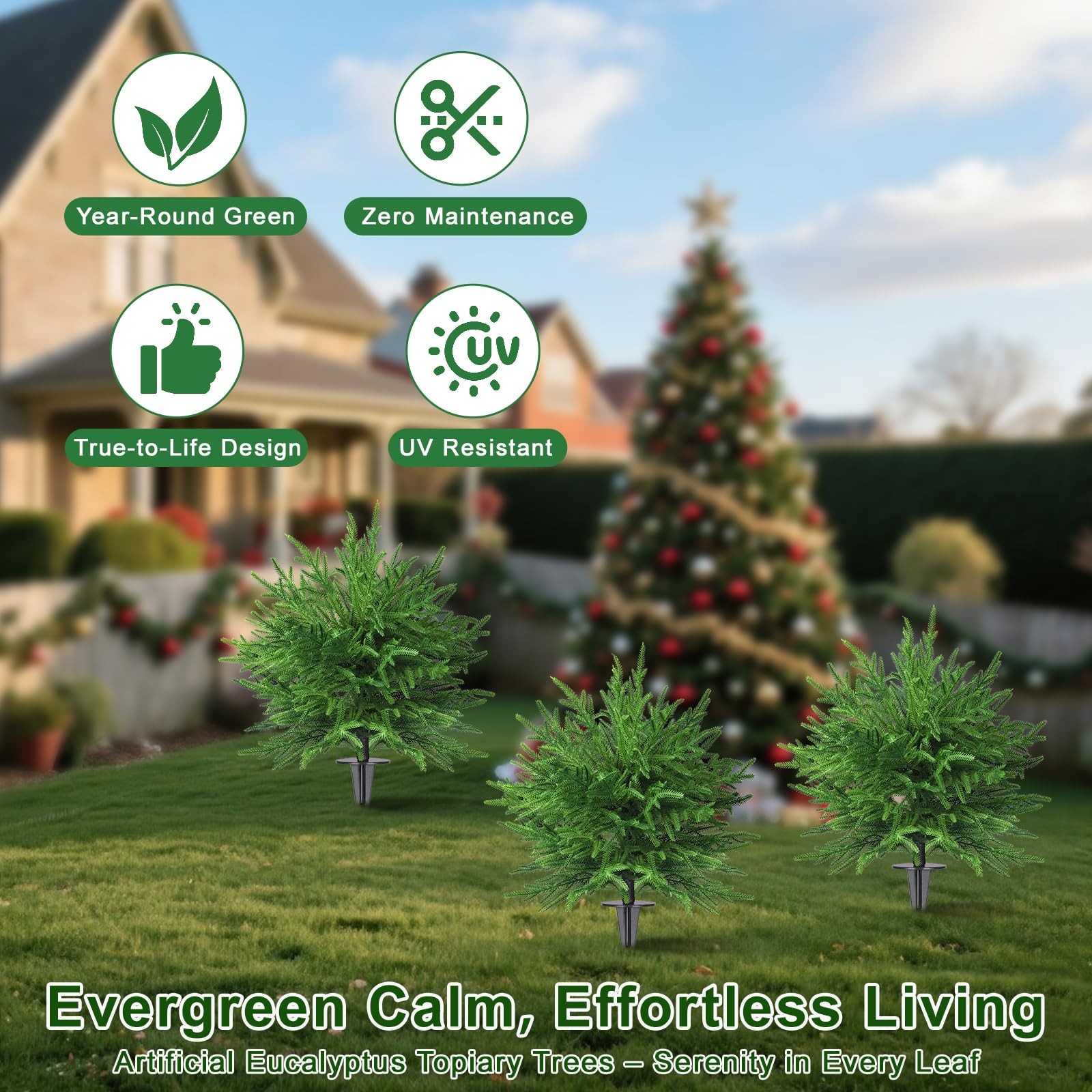 Artificial Topiary Ball Trees, 2 Pack 28” UV Resistant Faux Cedar Bushes, Ou…