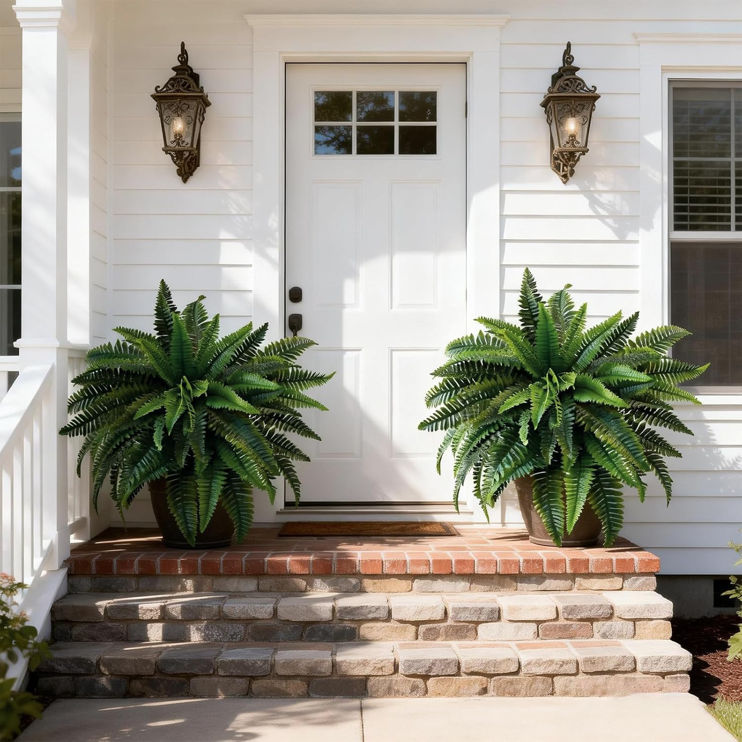 Artificial Boston Fern Bush- 2 Packs Large Artificial Ferns for Outdoors & Indoo