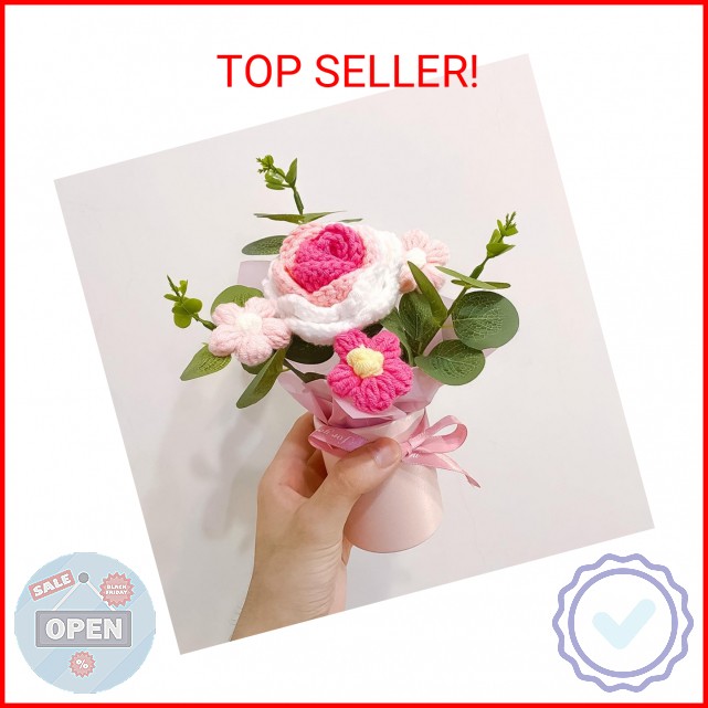 suyakota Crochet Medium Rose Flower Bouquet: Handmade Knitted Bouquet for Valent