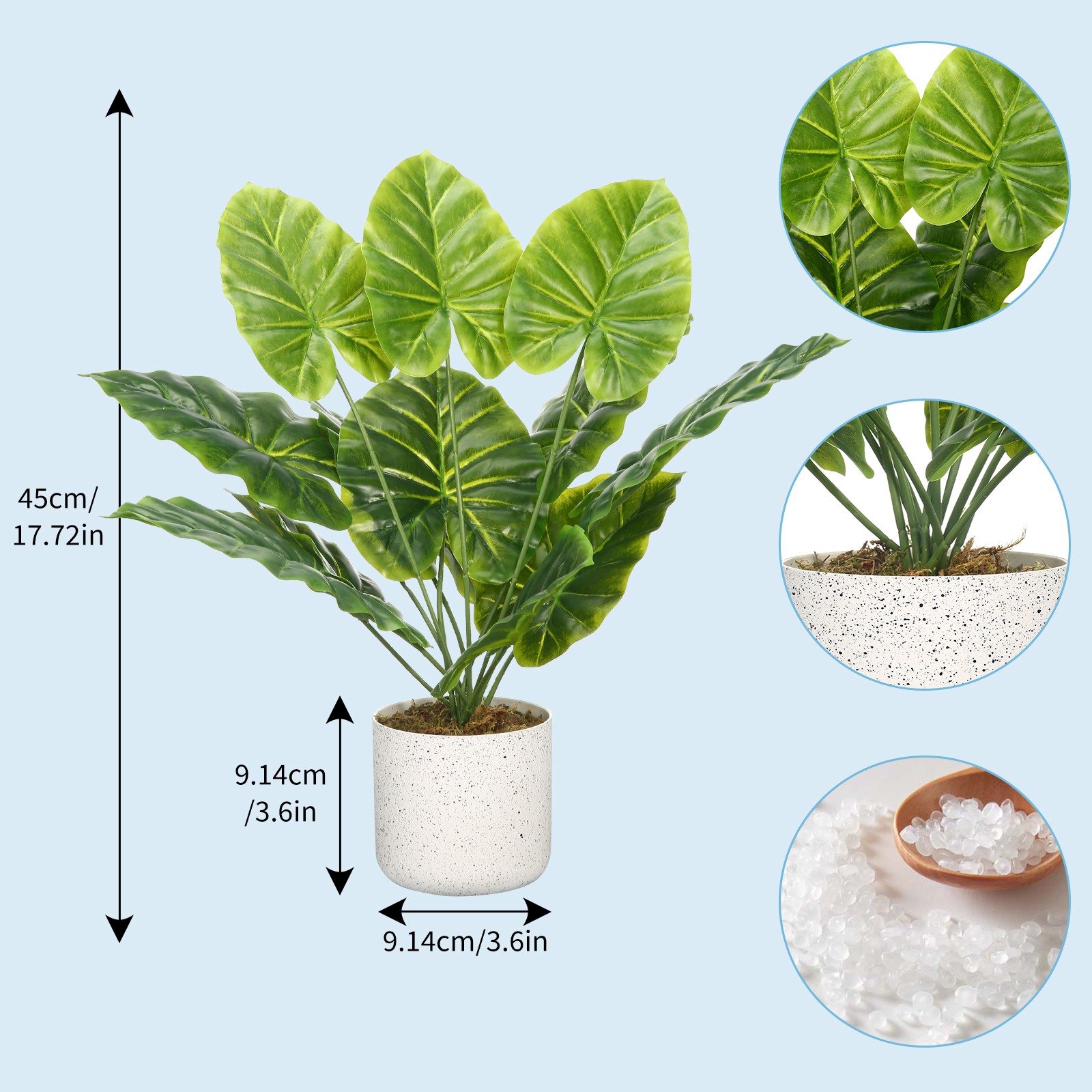 17.7″ Artificial Mini Alocasia Plant in Pot 1 Pot with 2 Lifelike Faux Plants
