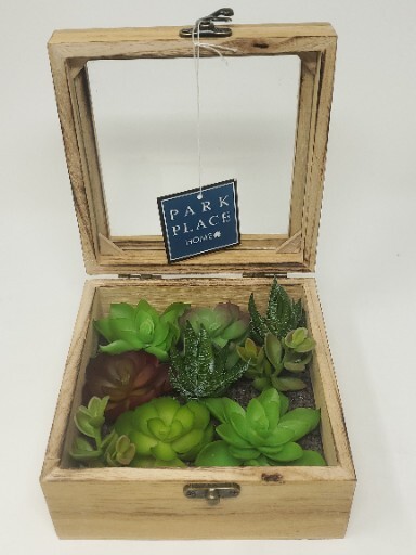 Artificial Succulents In Beautiful Wooden Box Hinged w/Clasp Artificial Plants
