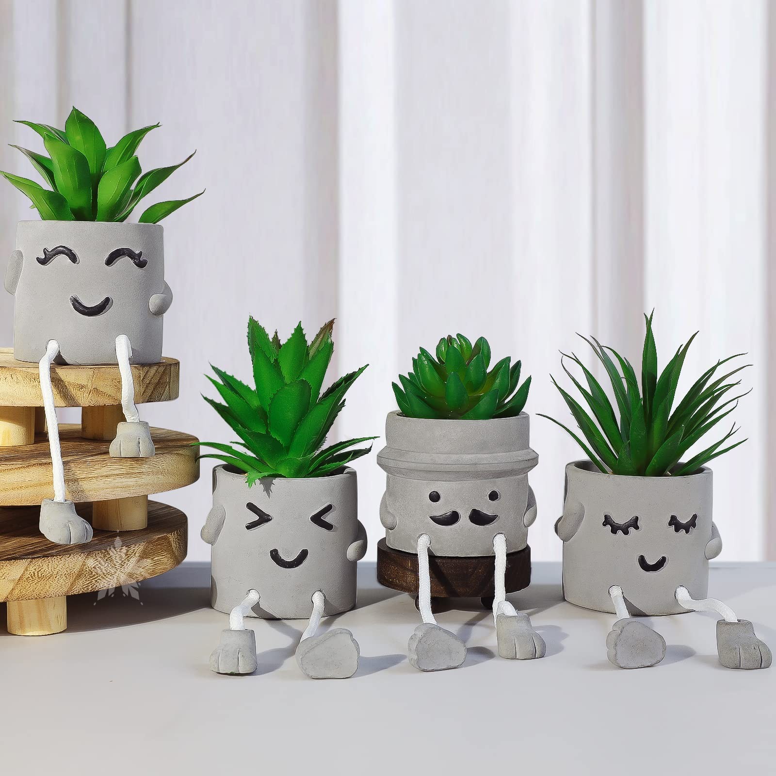 Creative Artificial Succulent Plants with Pots – 4 Pieces Mini Fake Plant Fau…