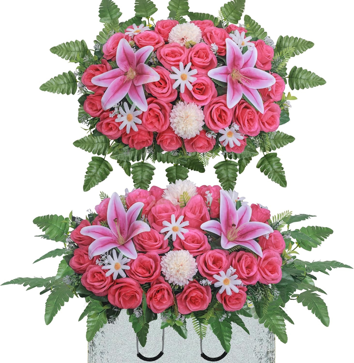 Artificial Cemetery Flower Saddles,Headstone Saddles for Graves,Lily Rose Flower