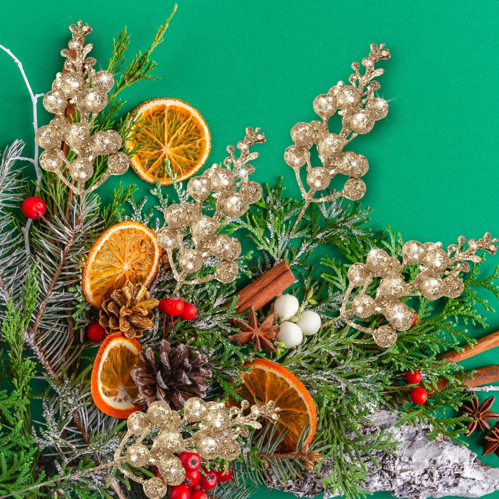 36 Pcs Christmas Glittered Berries Stems 7.9 Inch Artificial Berries Sprays B…