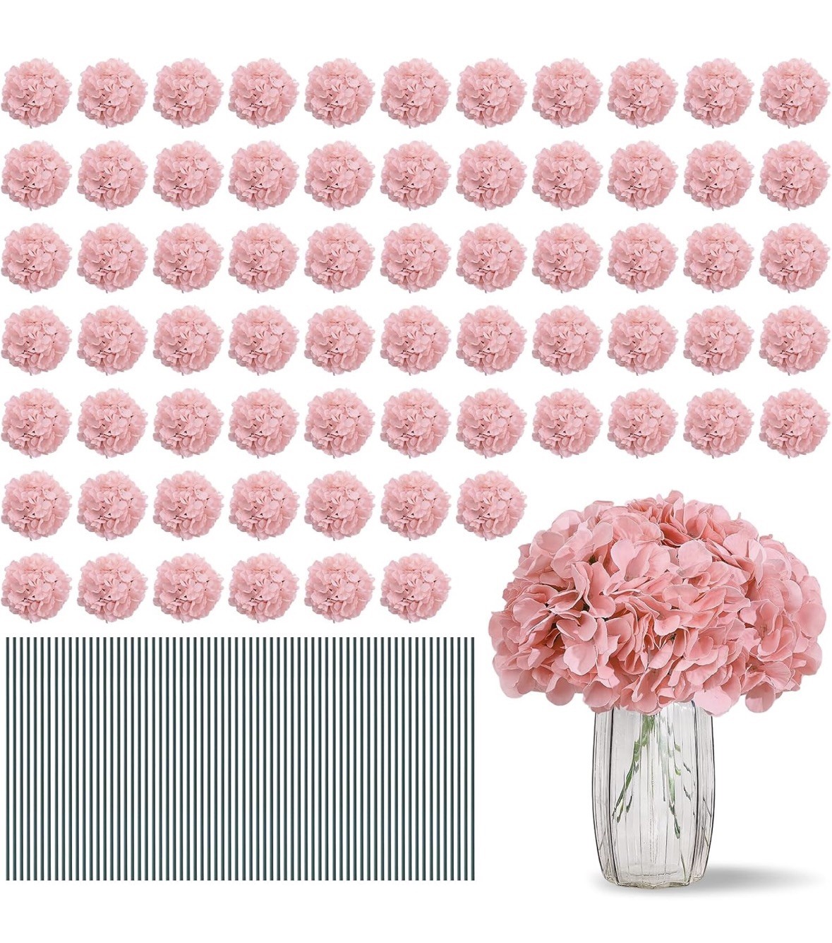 68 TOTAL Blush Hydangea Artificial Flower Heads with 8″ Stems, 6.2″ Large