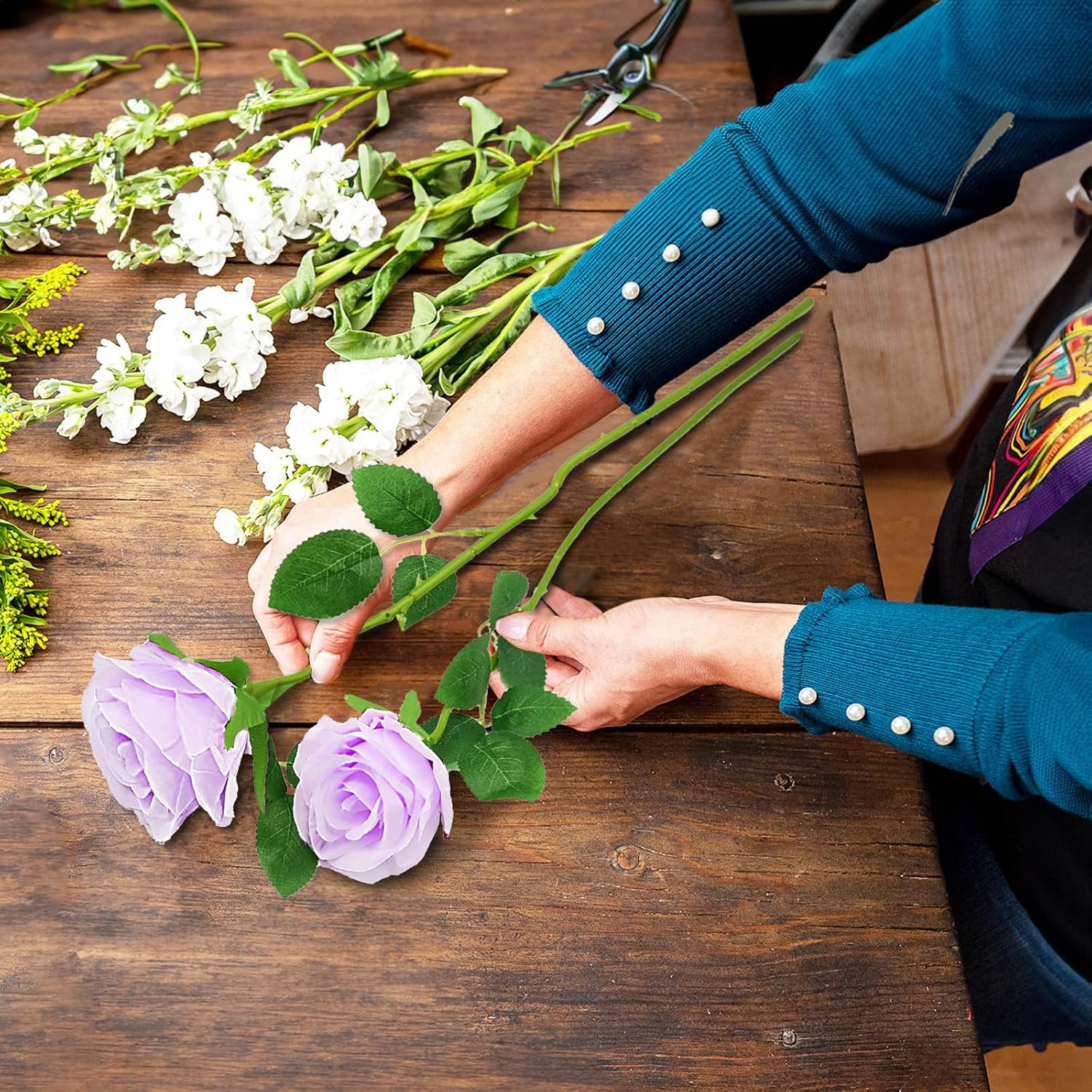 Purple Artificial Roses with Long Stems, 12Pcs Realistic Roses Artificial Flower