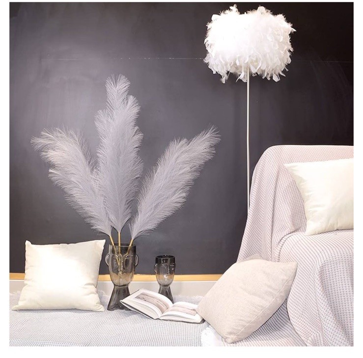 FOTEEWL 8 PCS Faux Pampas Grass Decor 43″ Tall Fake Pompas Floral Large grey