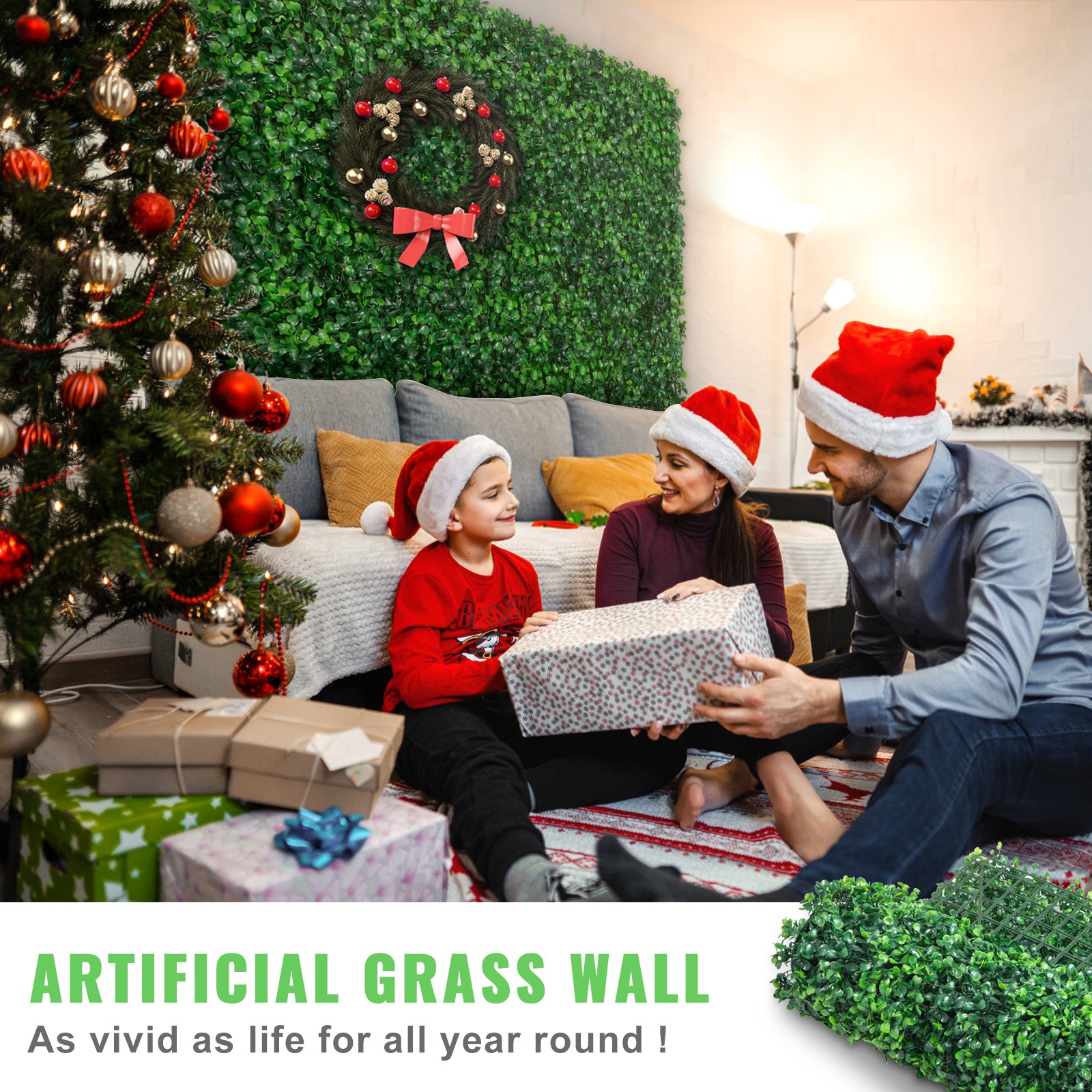 12pcs 24″x16″ Artificial Boxwood Mat Wall Hedge Decor Privacy Fence Panel Grass