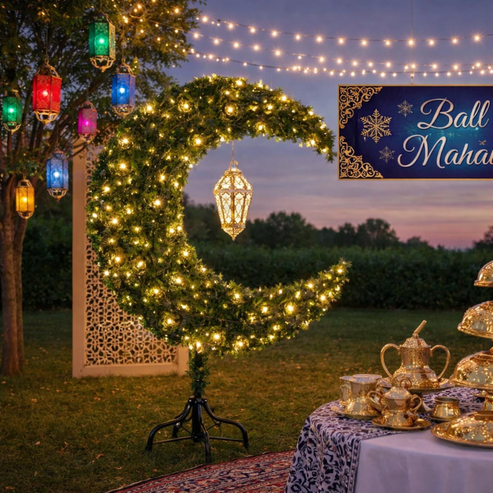 6ft Ramadan Moon Tree: Lighted Crescent Artificial Tree with Star String LED …