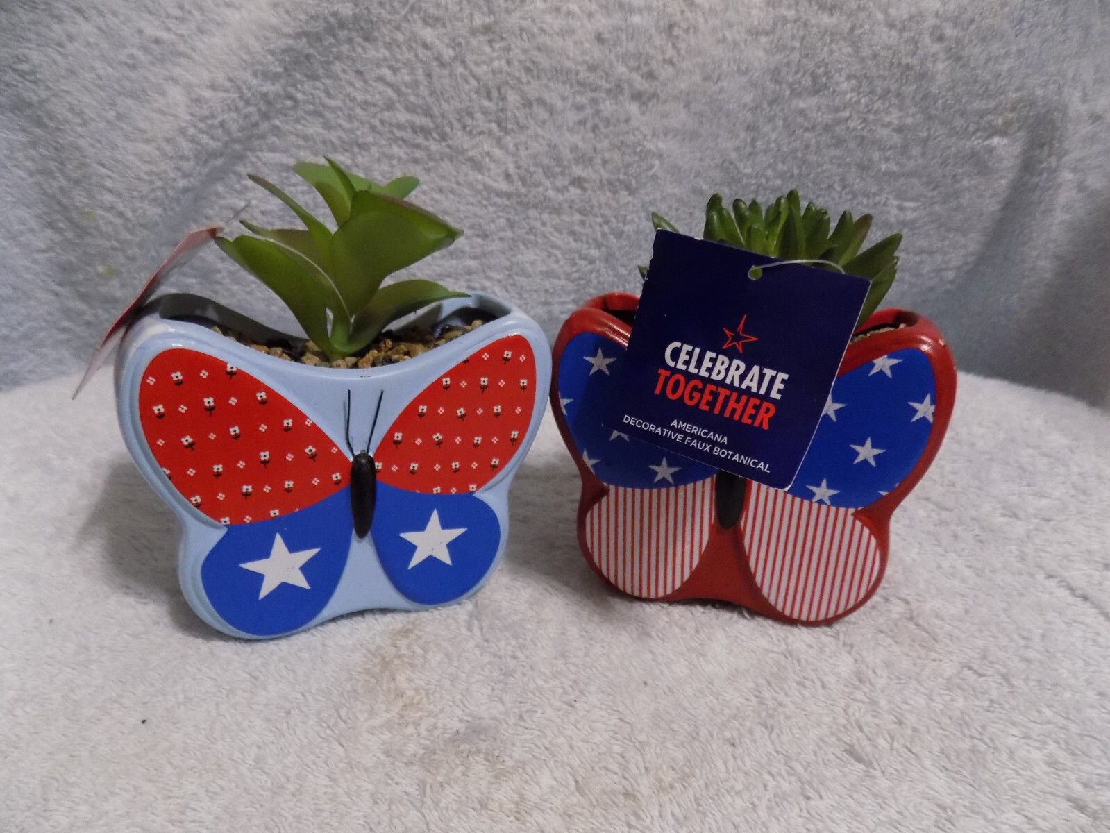 2 Patriotic Butterfly Succulent Planters 4″ X 3.5′ New No Box