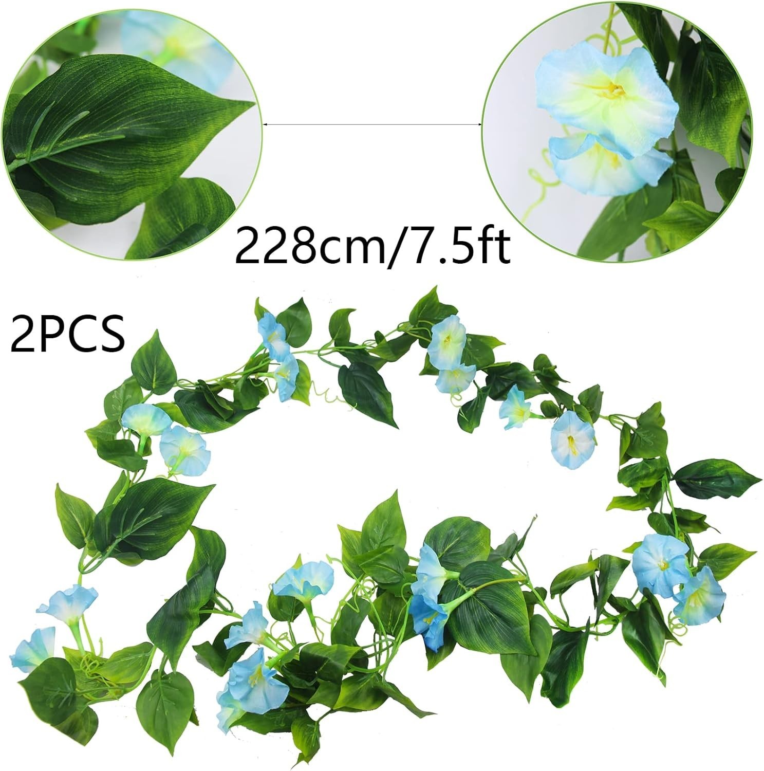 2 Pcs Artificial Vines for Outdoors Silk Morning Glory Vines 15Feet Blue