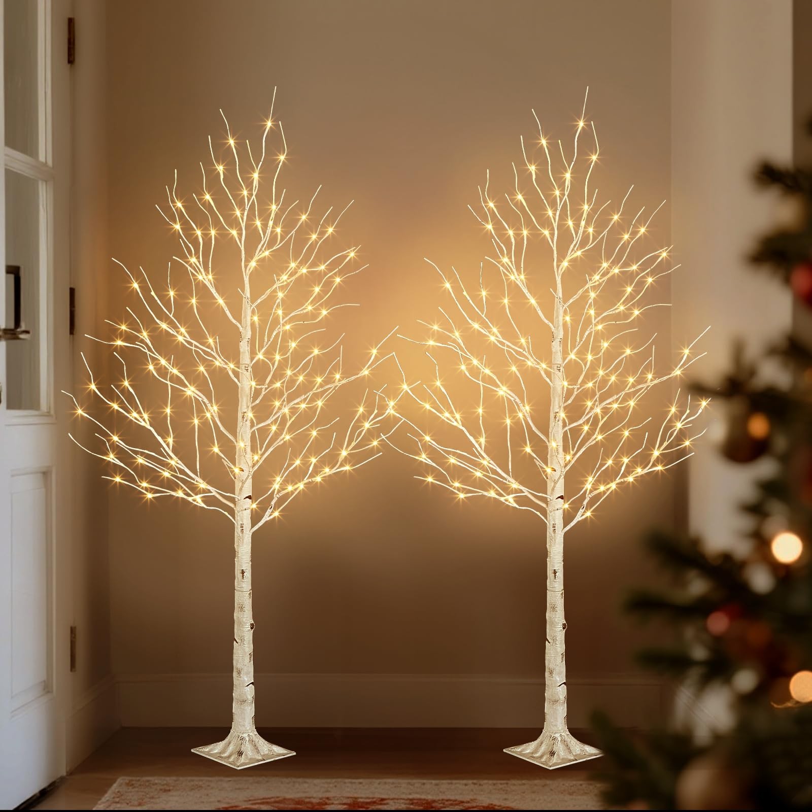 Lighted Birch Tree, 6ft White Christmas Trees with Timer & Dimmer Prelit Arti…