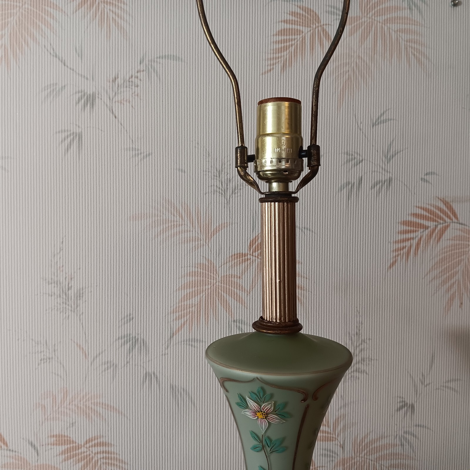 Gorgeous Hollywood Regency Hand Painted Floral Satin Glass Table Lamp