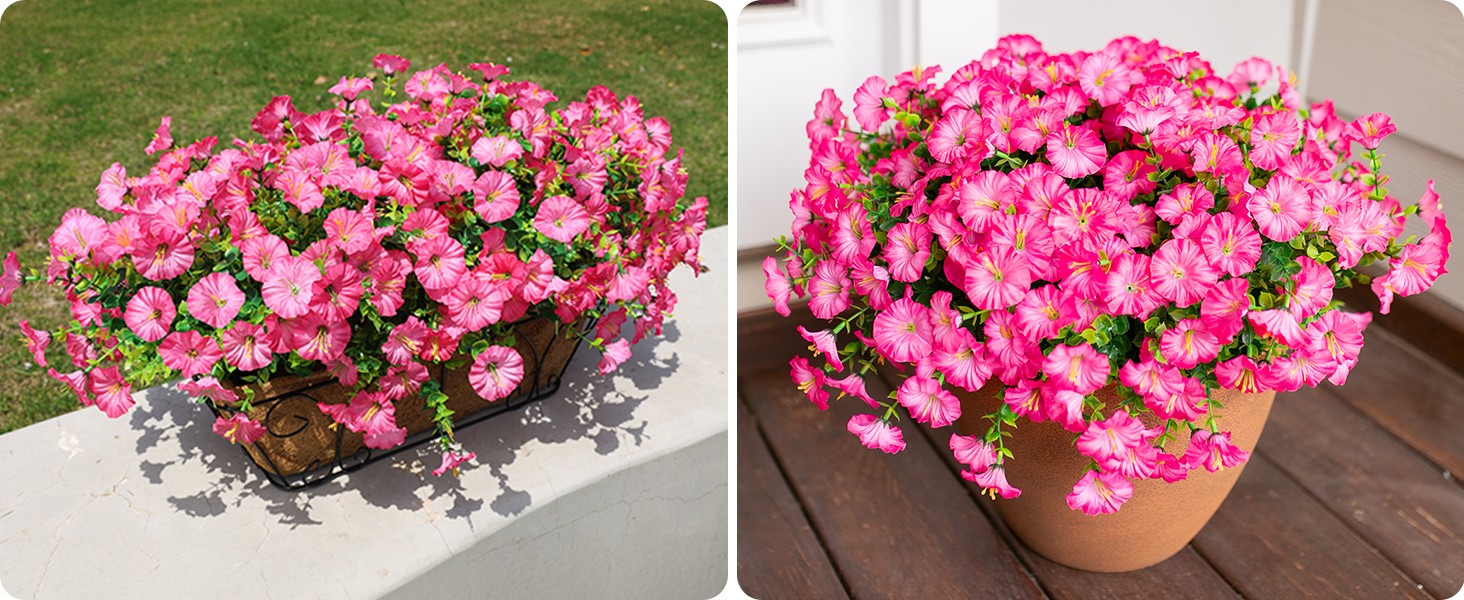 Artificial Flowers for Outdoors Fake Plants Outside Decoration, 12 Bundles Silk