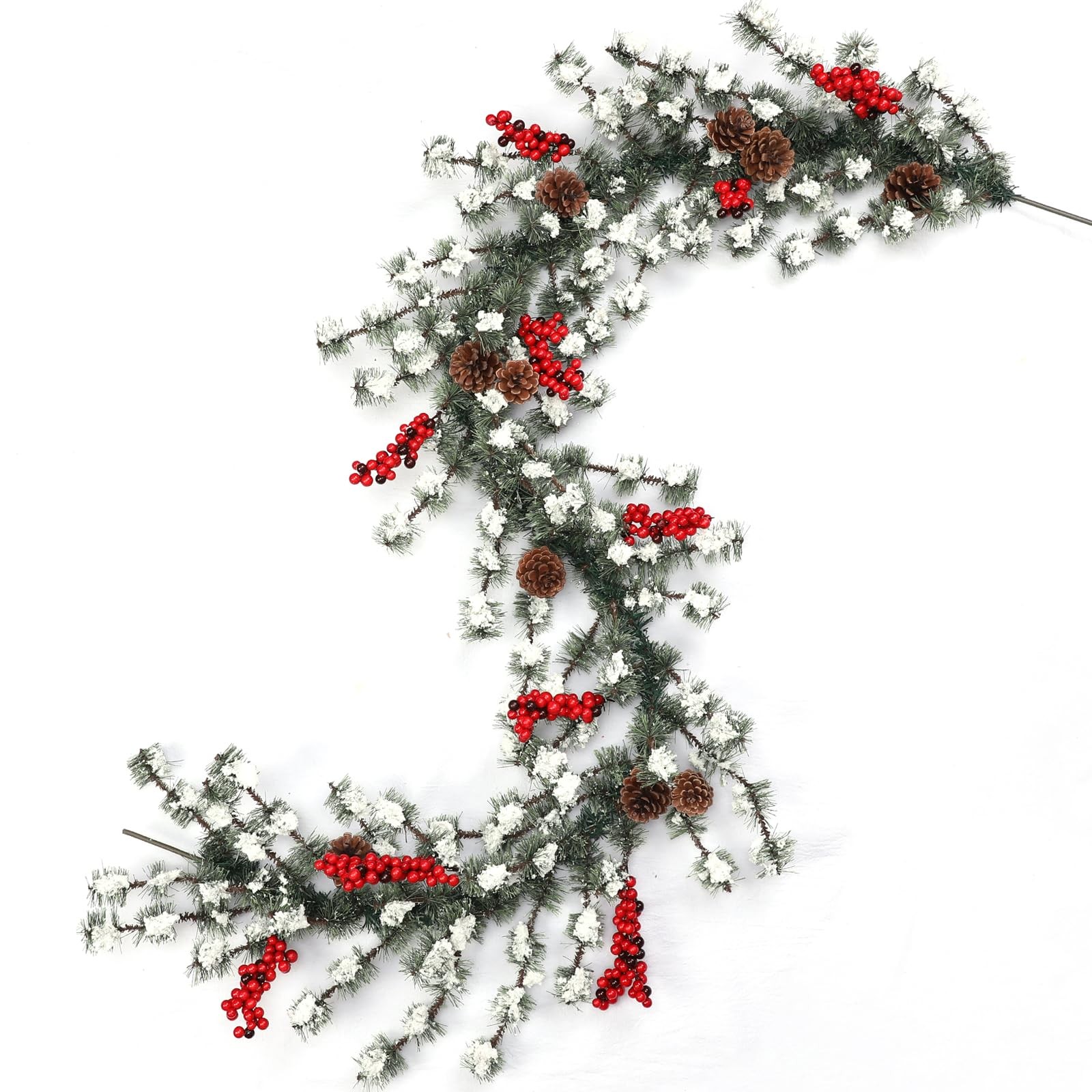6ft Frosted Evergreen Christmas Snowed Pine Garland – Red Berries and Pinecon…