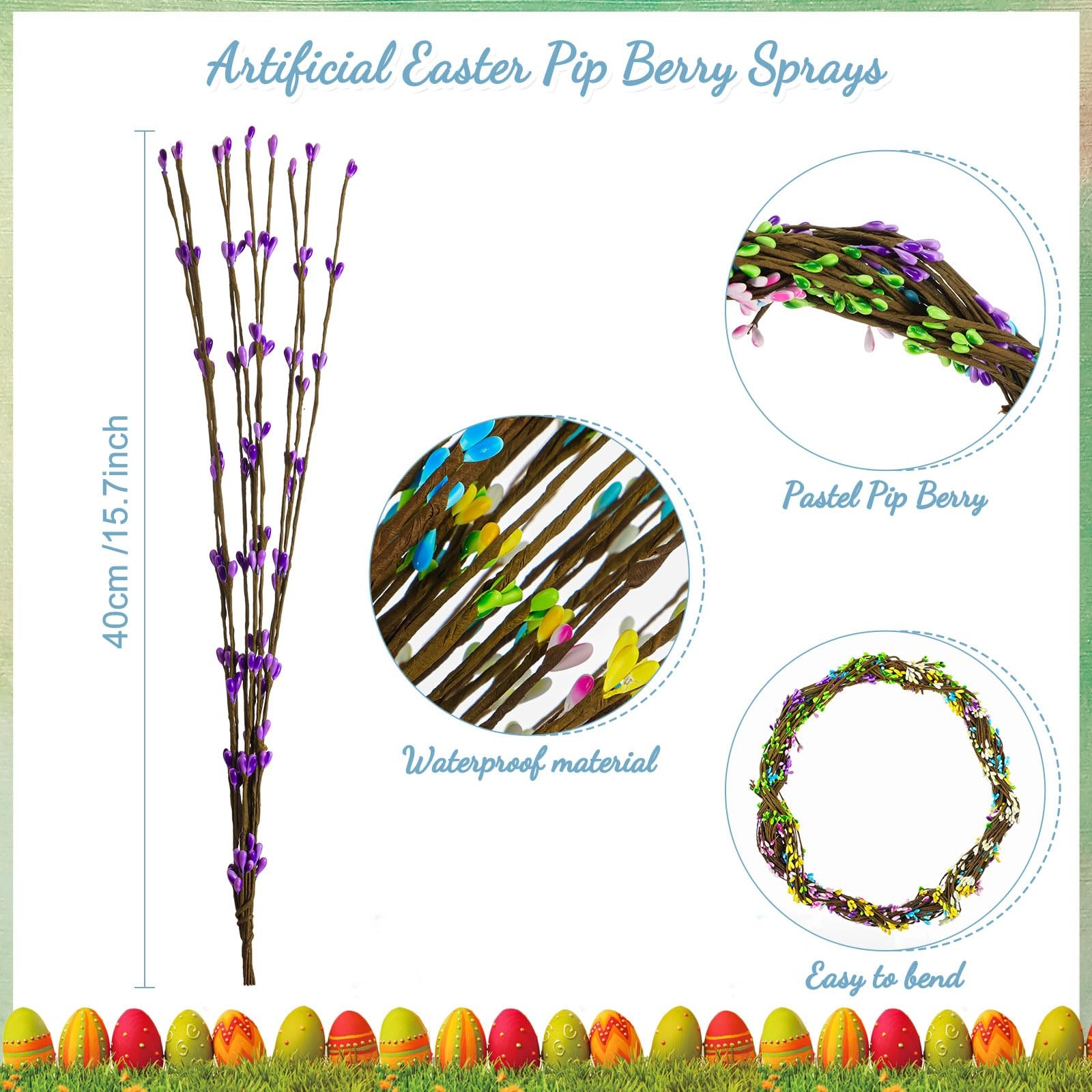 30 Pcs Easter Artificial Berry Garland Spring Pip Berry Sprays Pastel Picks S…