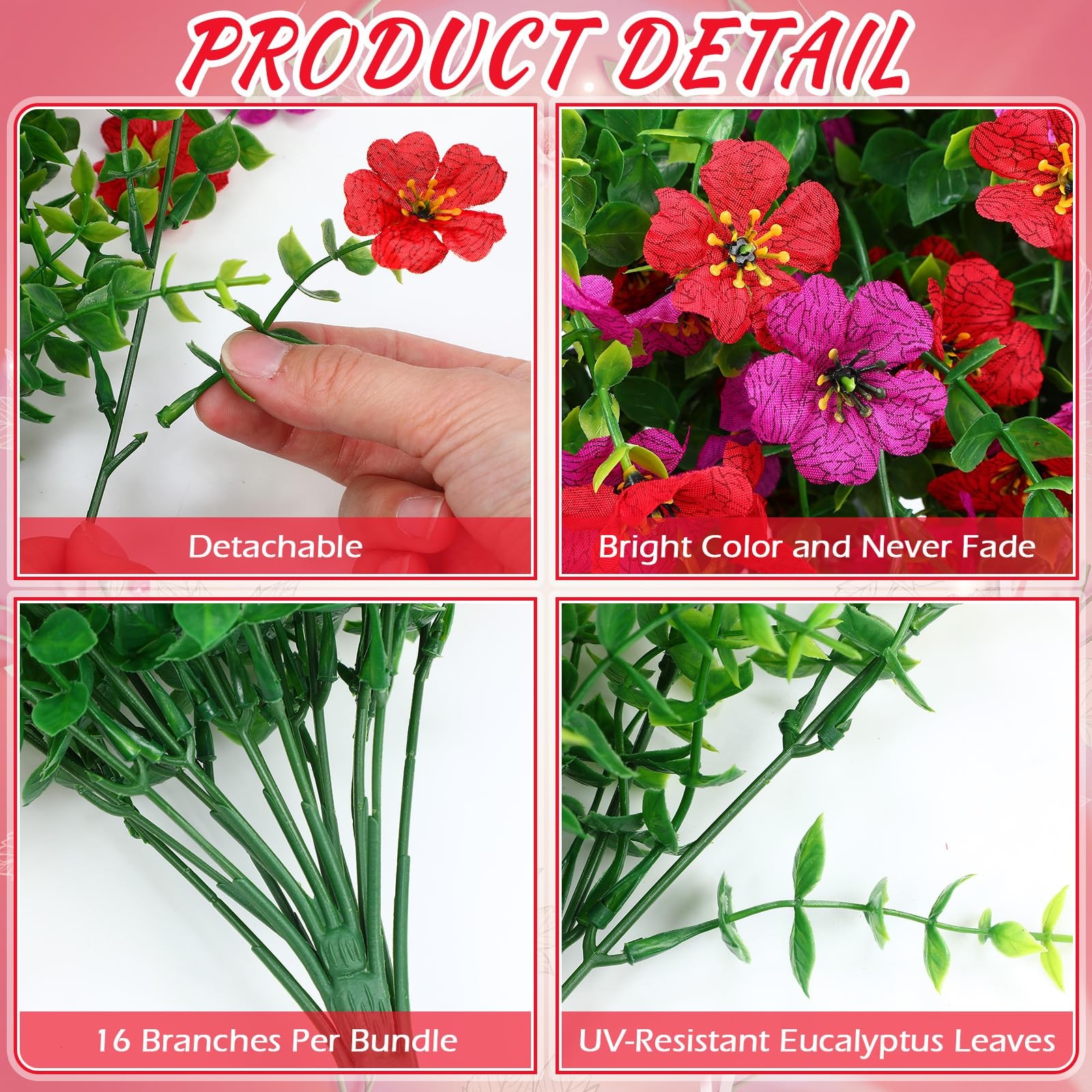 4 Pcs 30In Artificial Hanging Flowers for Outdoor Planter 156 Branches Traili…
