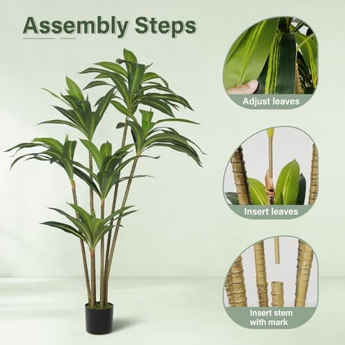 5FT Artificial Tree Dracaena Plant in Decorative Pot-Realistic Fake Plant 5ft