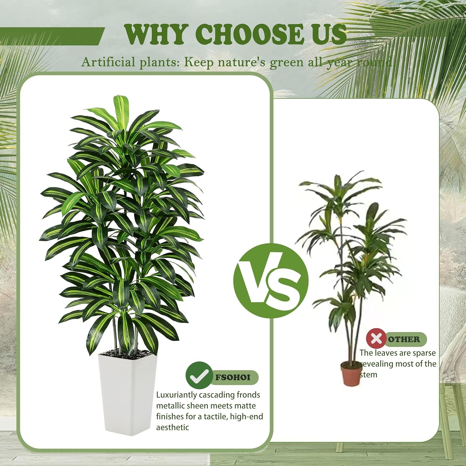 Artificial Dracaena Tree – 5FT Tall Fake Plants with White Tall Planter – Art…