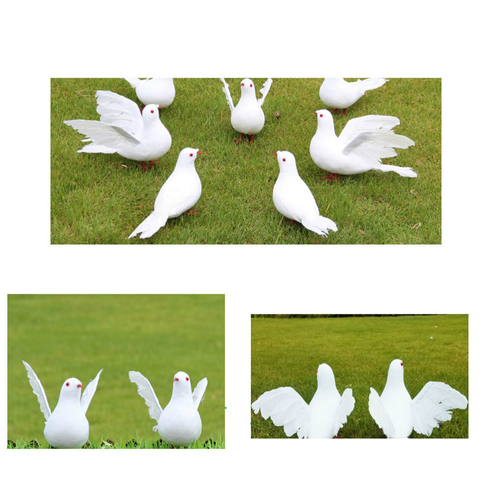 2PCS Pigeon Model Artificial Feature Doves Pigeon Figurine White Bird Decor