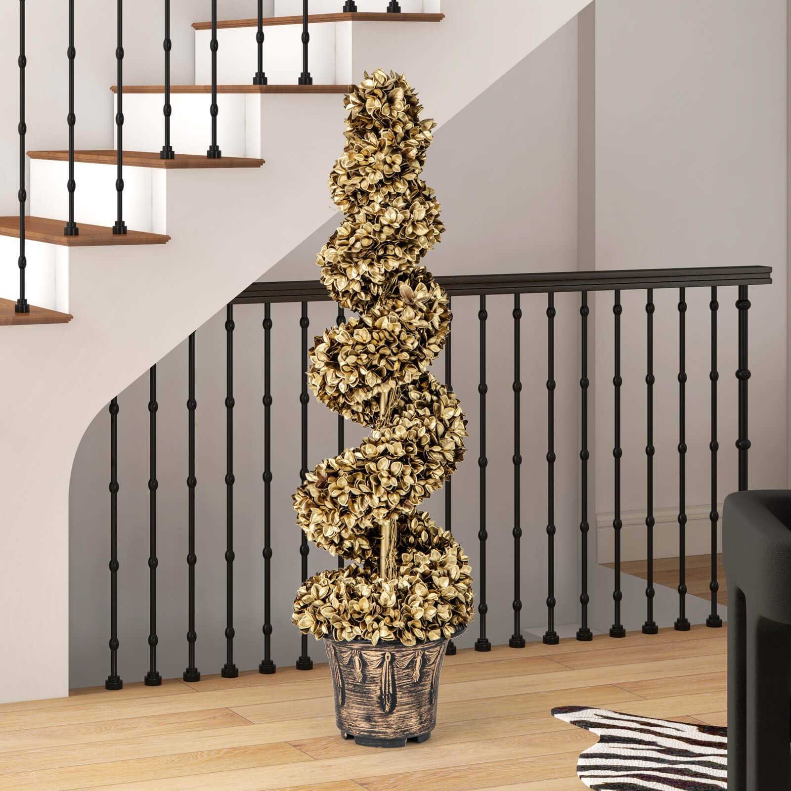 4′ Artificial Topiary Spiral Tree 2PCS w/ Vintage Plastic Nursery Pot