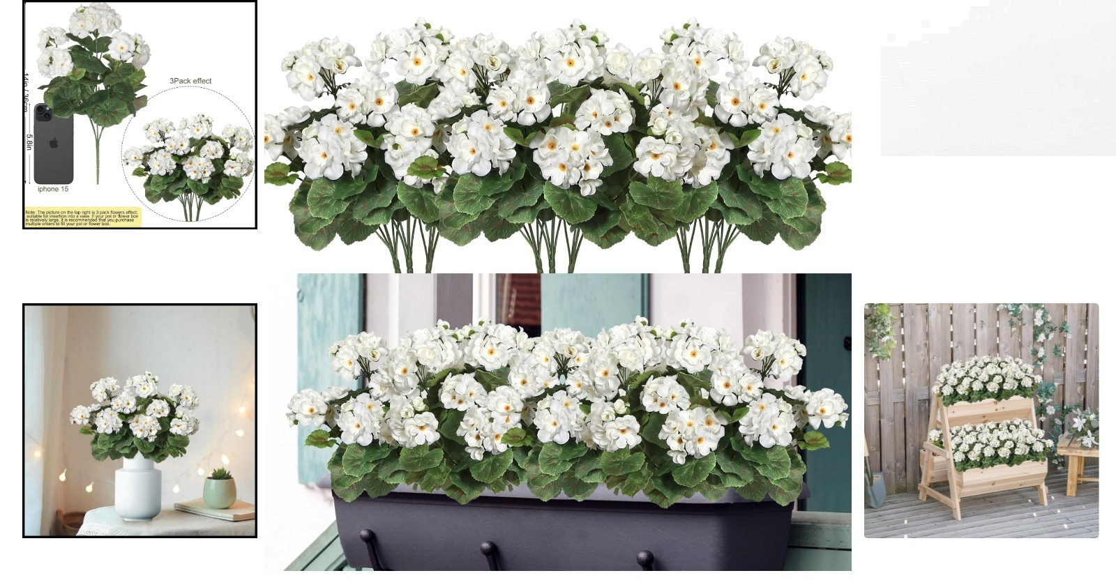 3 Pack UV Resistant Artificial Geranium Flowers for -Round Outdoor Beauty