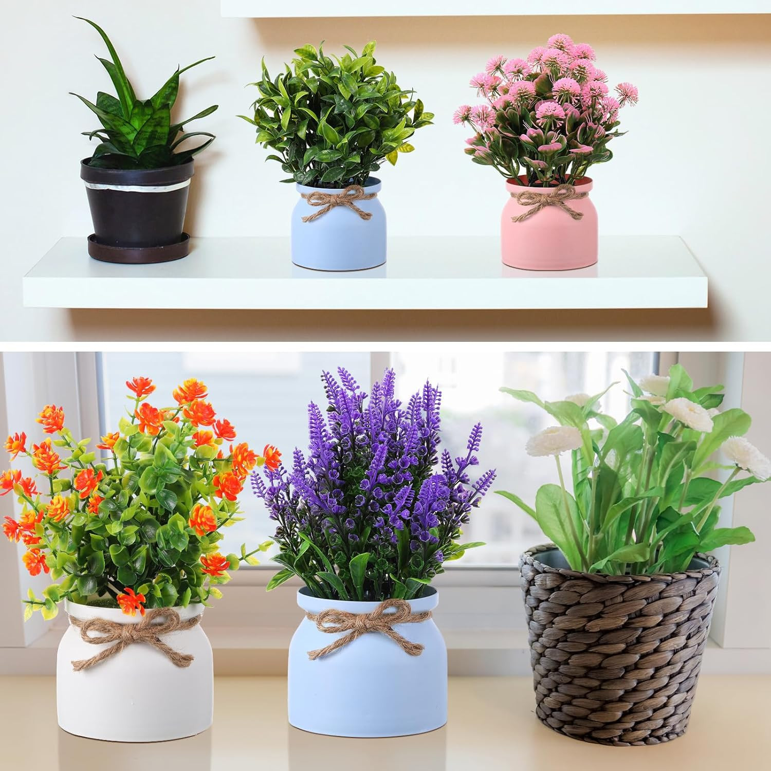 12 Pcs Faux Potted Flowers for Home Decor, Office, Wedding & Tabletop