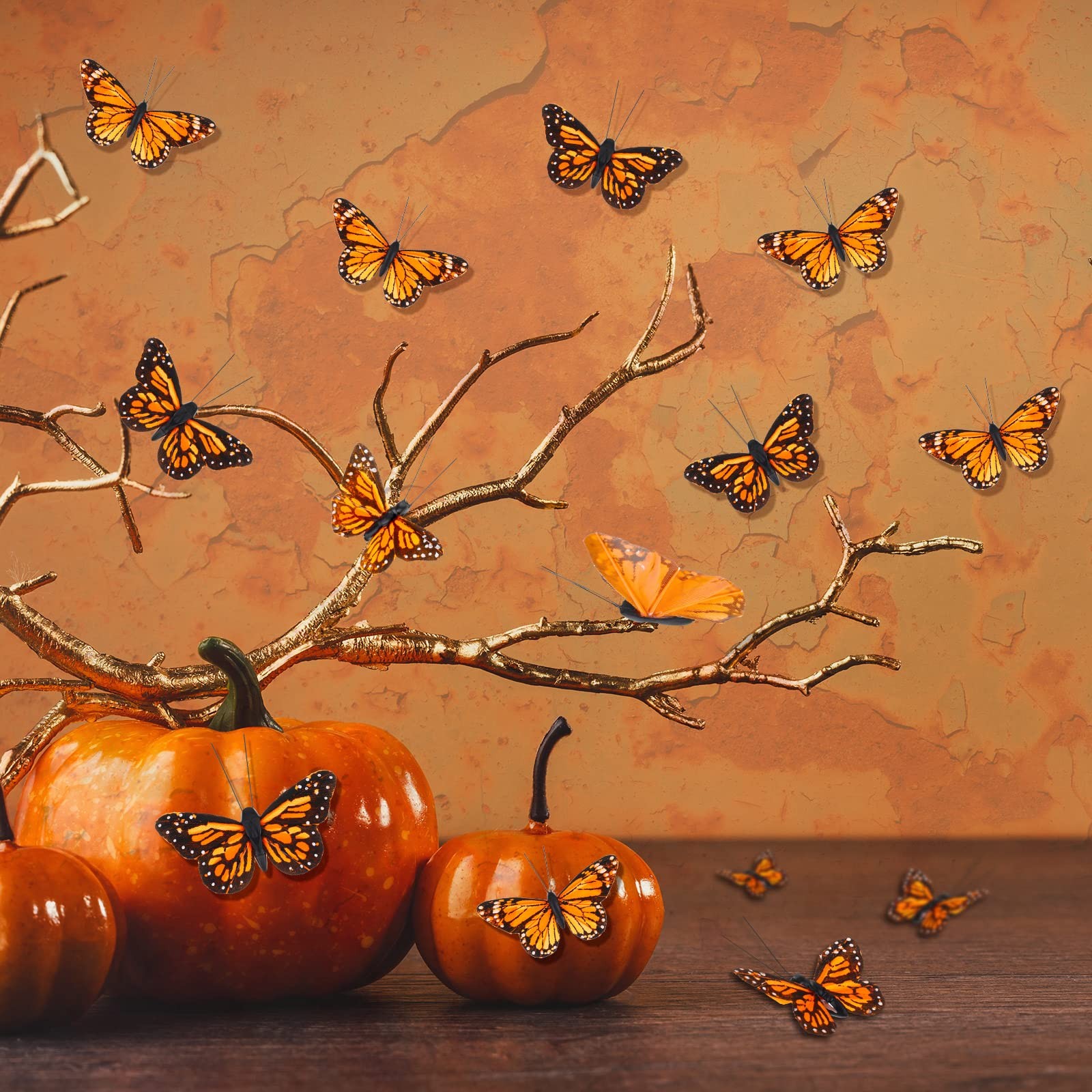12 Set Artificial Butterflies Orange Crafts Decor