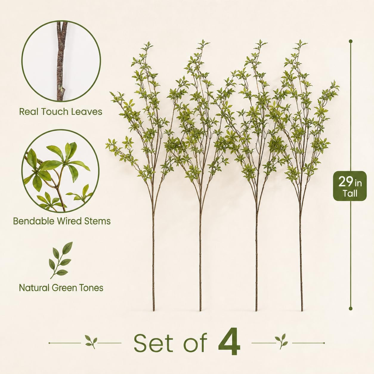 4 Pcs 29 Inch Real Touch Faux Enkianthus Leaf Branches | Realistic Artificial Gr