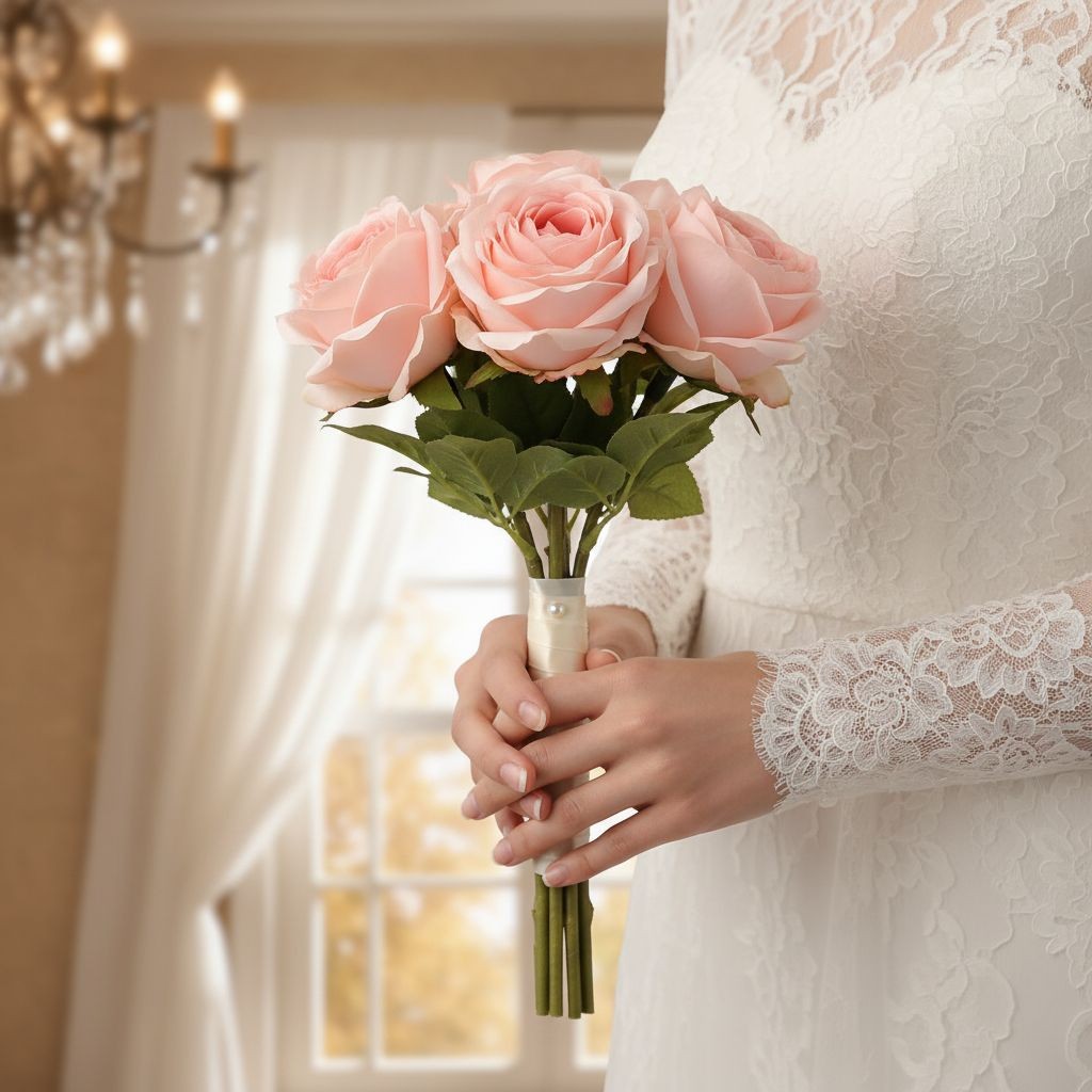 Blush Pink Artificial Roses Set Of 3 Fake Flower Stems Silk Roses Long Stem Wedd