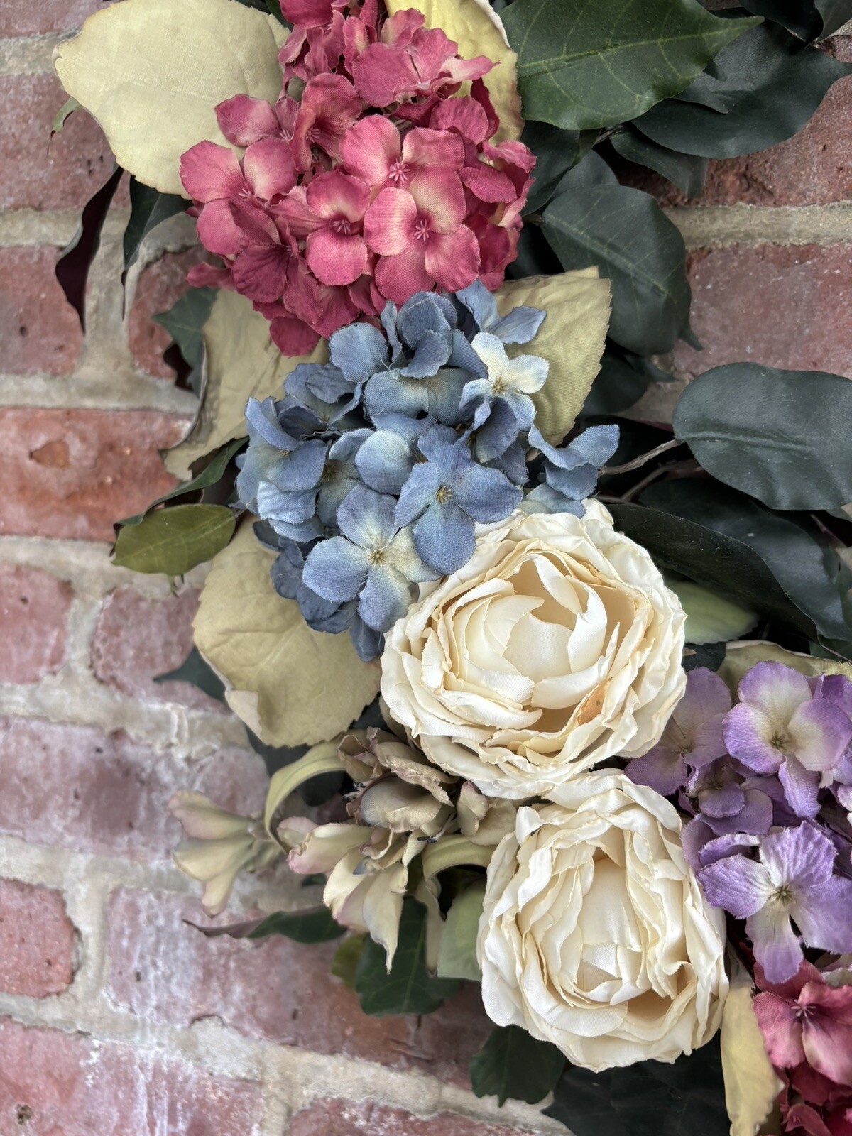 Vintage Hydrangea & Rose Wreath Artificial Flowers 22 Inches Spring Summer