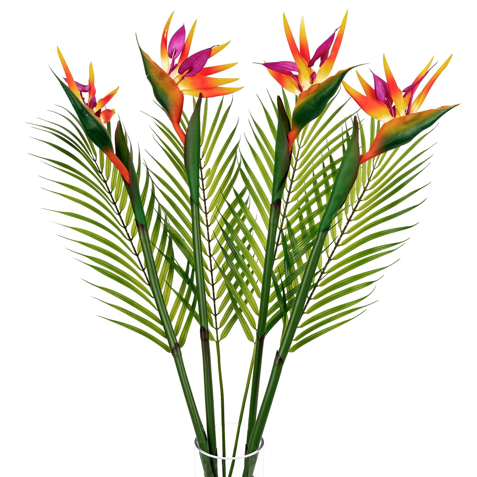8 PCS Bird of Paradise Artificial Plant Combo Palm Leaves,4 Faux with 4 Leaves