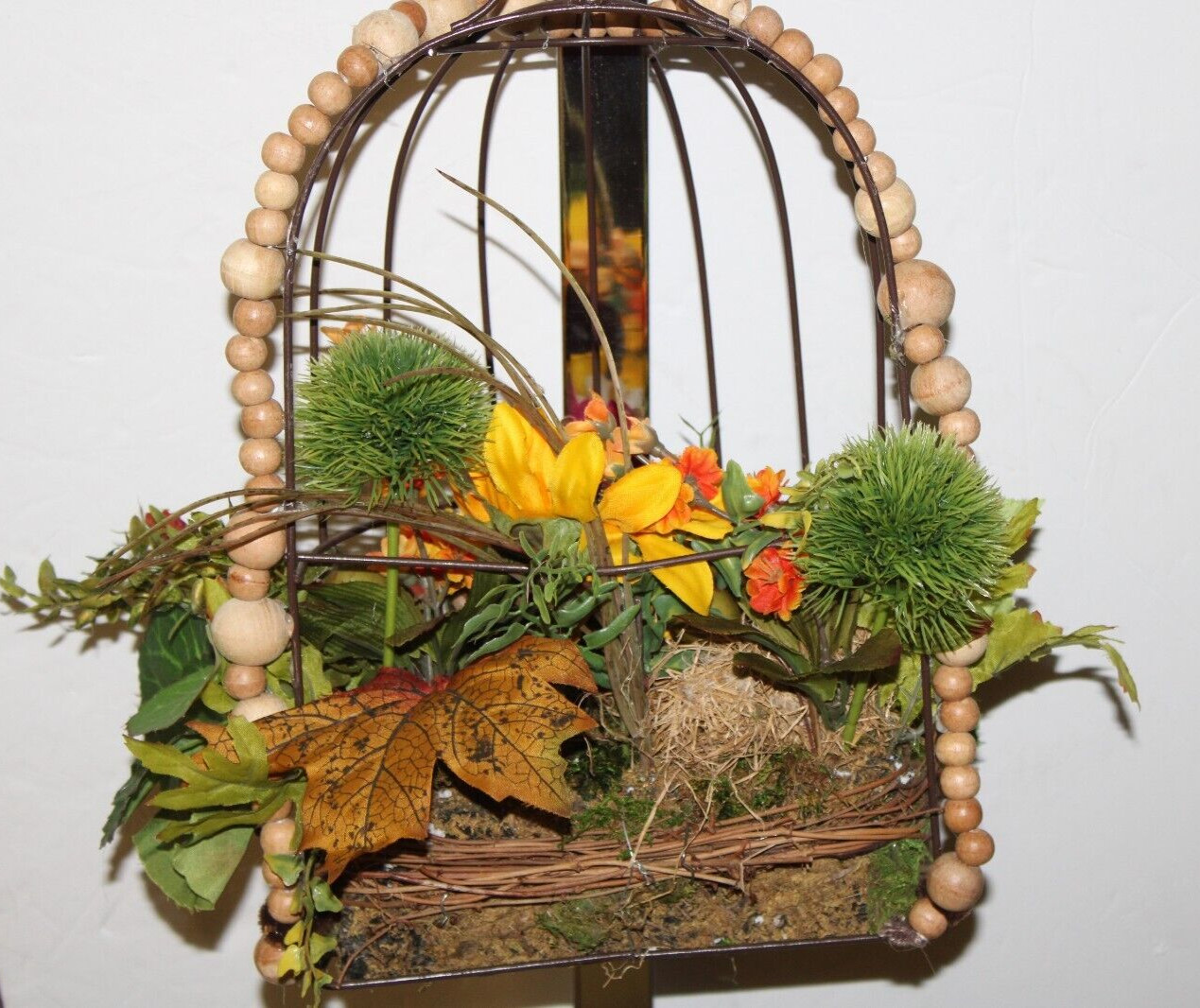 FALL AUTUMN FLOWER ARRANGEMENT BIRD CAGE CENTERPIECE 15”