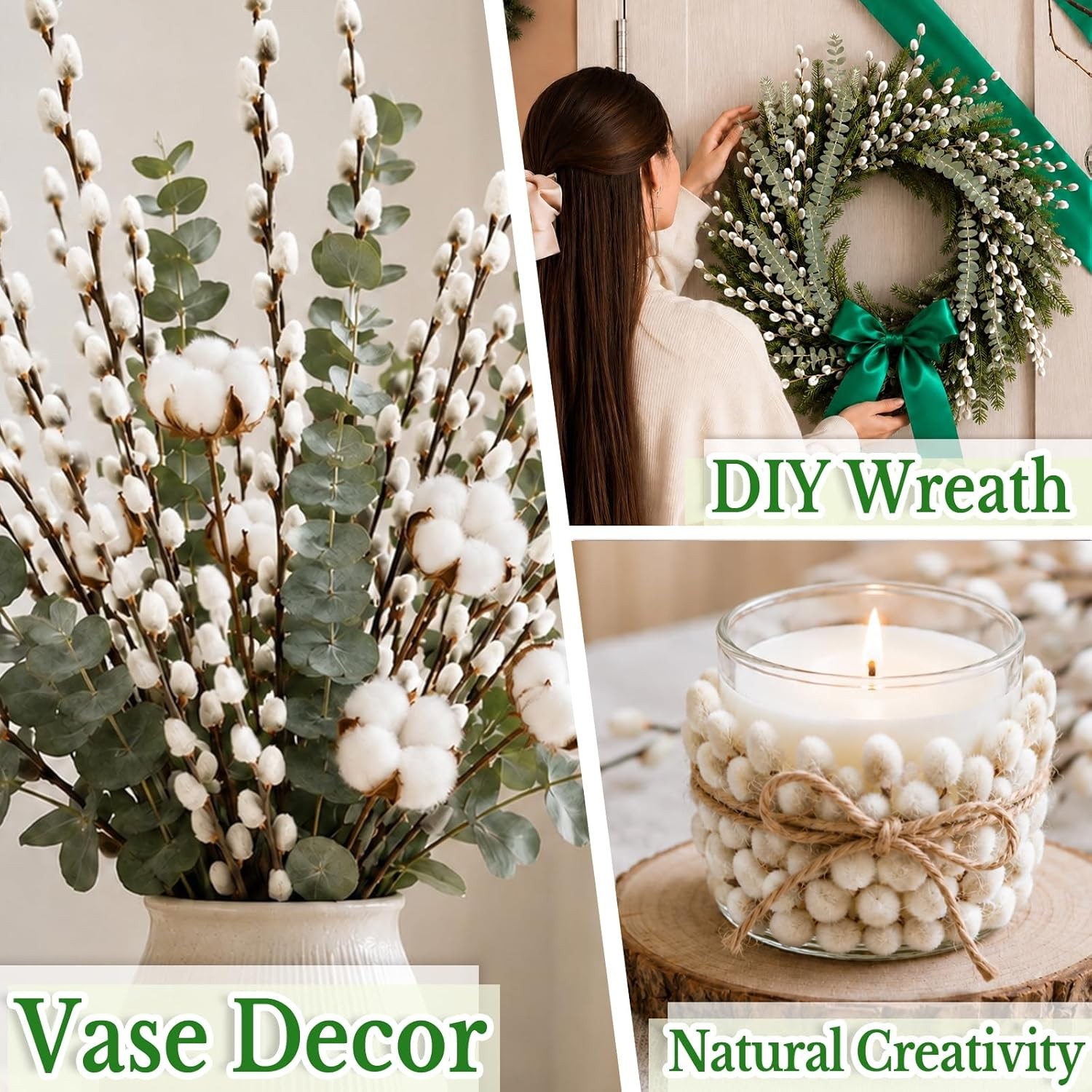 Natural Dried Pussywillow Branches 25 Stems 15-17″ Real Preserved for Vase Decor