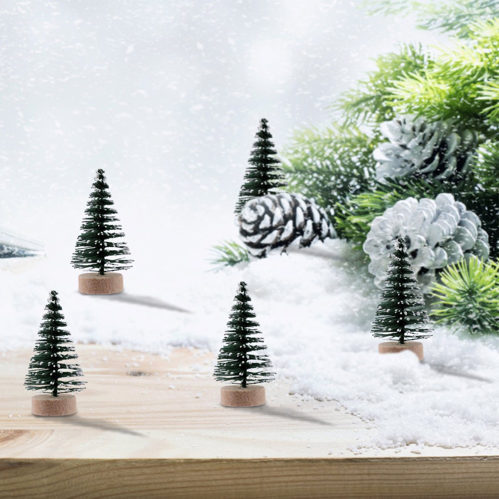 10Pcs Small Xmas Tree with Snowy Pine Design for Tabletop Christmas Party Decor