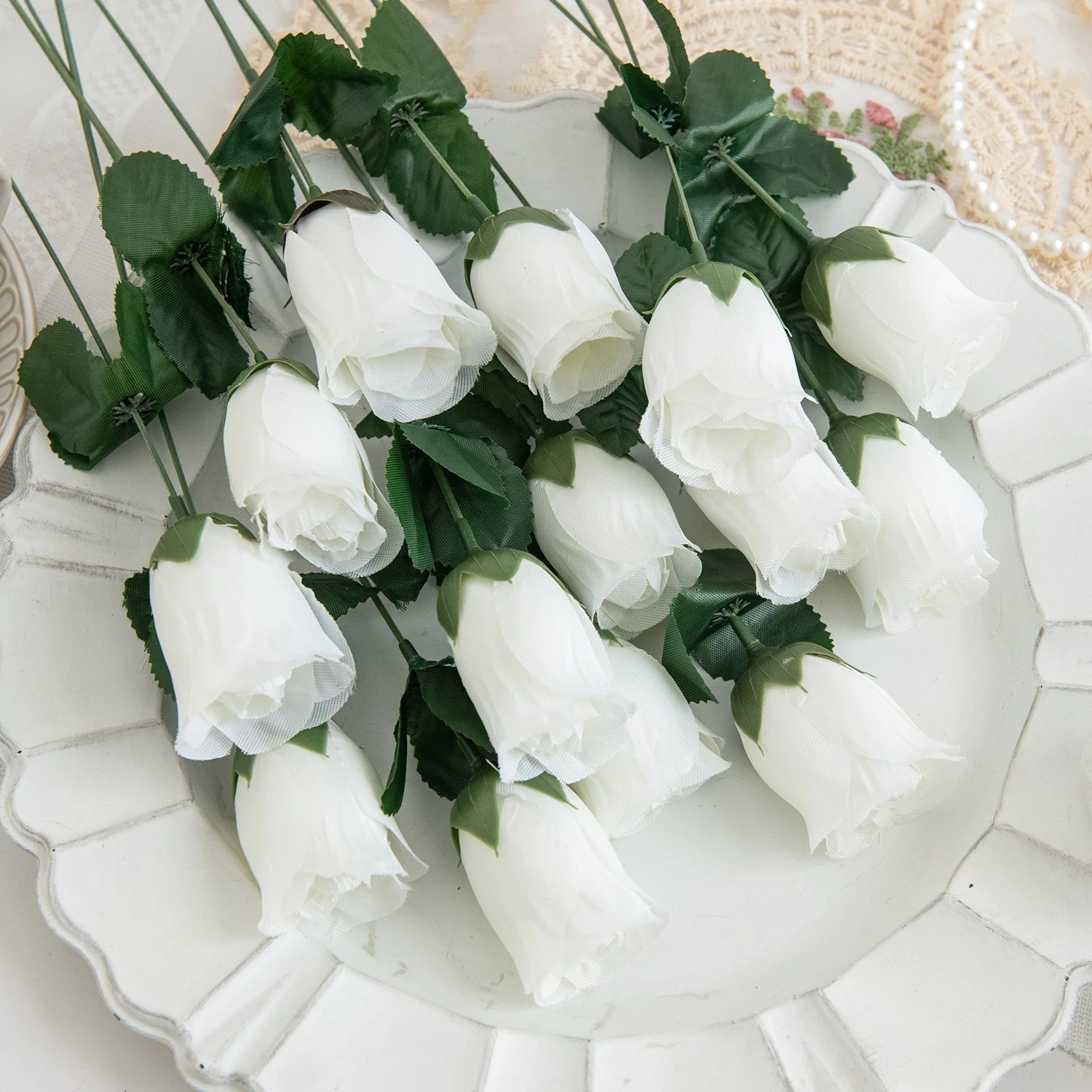 10Pcs Red Roses Bouquet Vase for Home Decor Garden Wedding Decorative Wreaths D